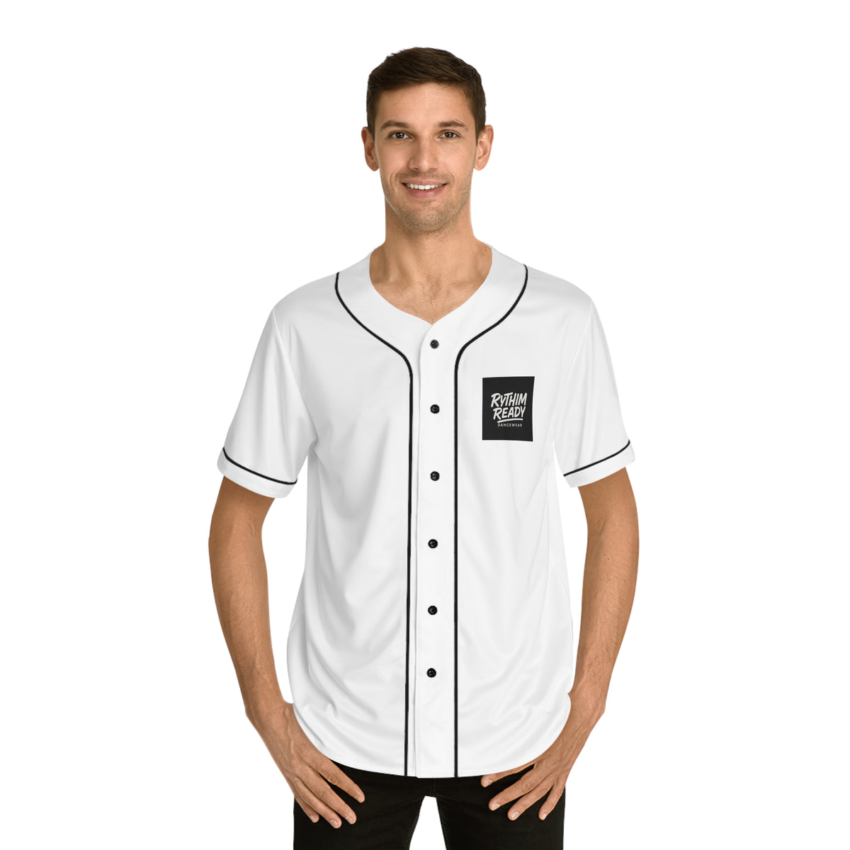 Rhythm Ready Black Baseball Jersey — 'Rhythm Ready' Chest Logo