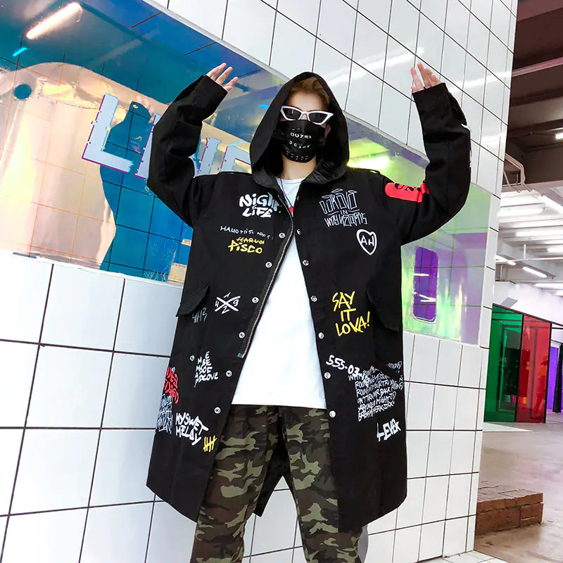 Hip Hop Style Hooded Casual Mid-Length Men's Coat